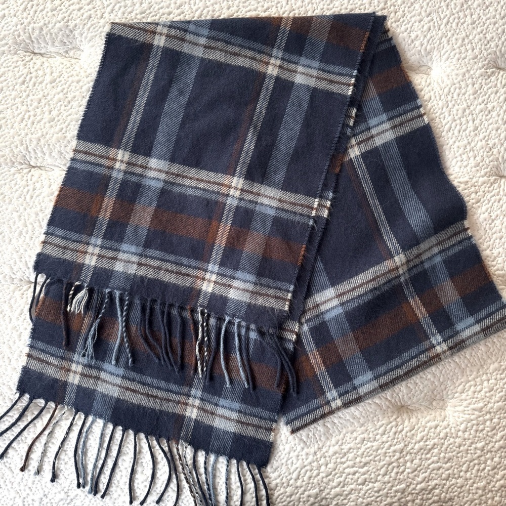 Men’s Wide Acrylic Plaid Scarf with fringe - Picture 1 of 5